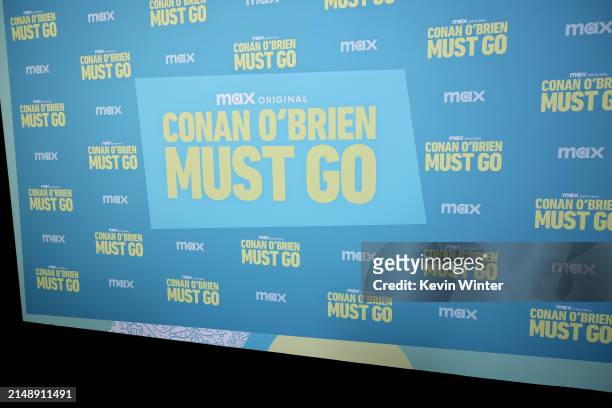 The backdrop is shown at the Los Angeles Premiere of Max Original Travel Series "Conan O'Brien Must Go" at Avalon Hollywood & Bardot on April 16,...