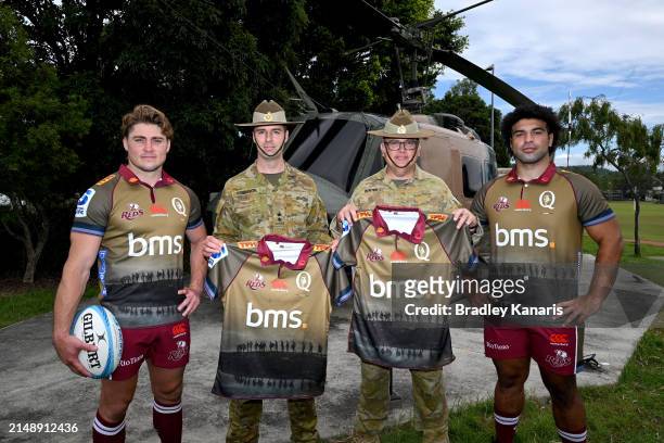 James O'Connor, LTCOL Justin Robinson 25th/49th Battalion, LTCOL Mark Winter 9RQR and Zane Nonggorr pose for a photo during the unveiling of the...