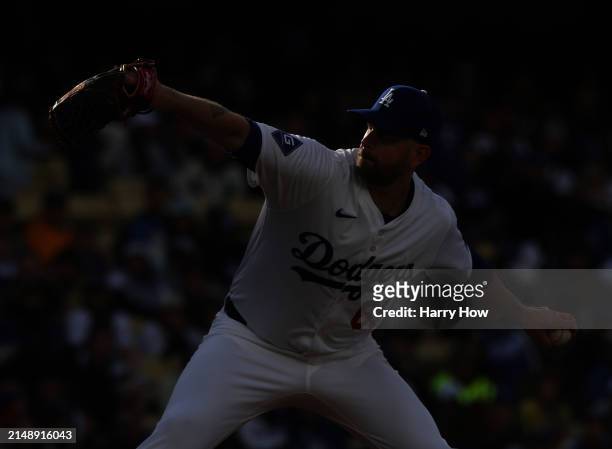 James Paxton of the Los Angeles Dodgers pitches against the San Diego Padres during a 6-3 loss at Dodger Stadium on April 14, 2024 in Los Angeles,...