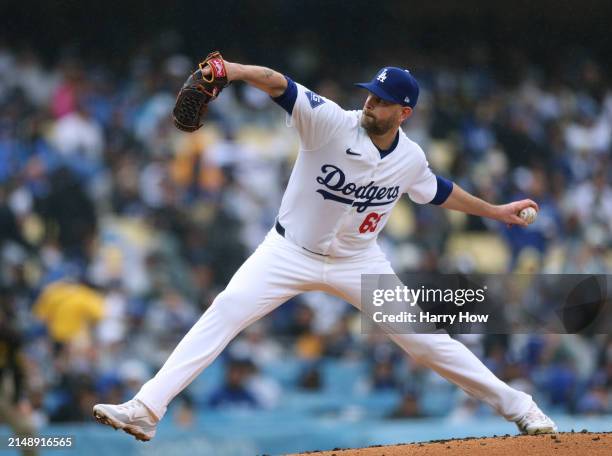 James Paxton of the Los Angeles Dodgers pitches against the San Diego Padres during a 6-3 loss at Dodger Stadium on April 14, 2024 in Los Angeles,...