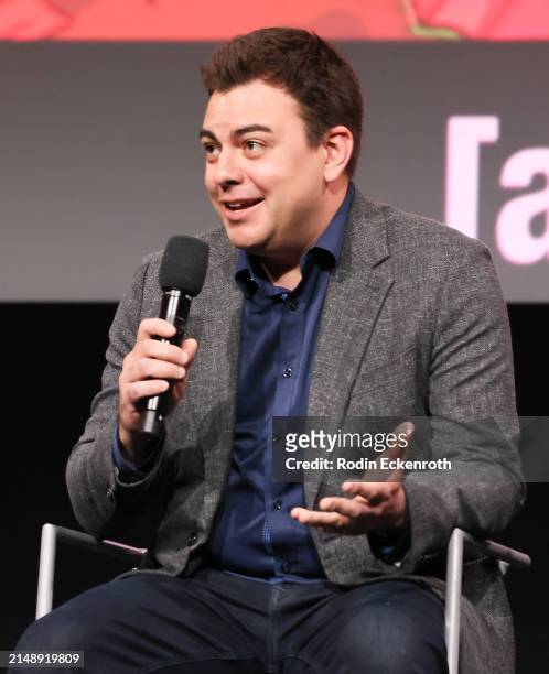 Ian Cardoni speaks onstage at Adult Swim's 'Rick and Morty' FYC Event at Saban Media Center on April 16, 2024 in North Hollywood, California.