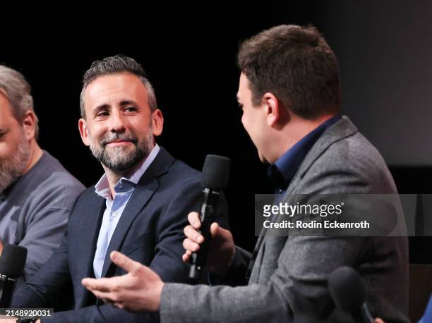 Showrunner Scott Marder and Ian Cardoni speak onstage at Adult Swim's 'Rick and Morty' FYC Event at Saban Media Center on April 16, 2024 in North...