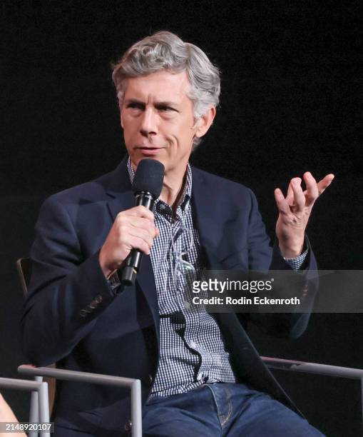 Chris Parnell speaks onstge at Adult Swim's 'Rick and Morty' FYC Event at Saban Media Center on April 16, 2024 in North Hollywood, California.