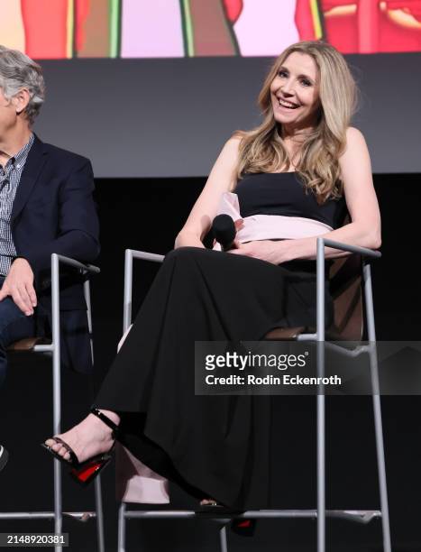 Sarah Chalke speaks onstage at Adult Swim's 'Rick and Morty' FYC Event at Saban Media Center on April 16, 2024 in North Hollywood, California.