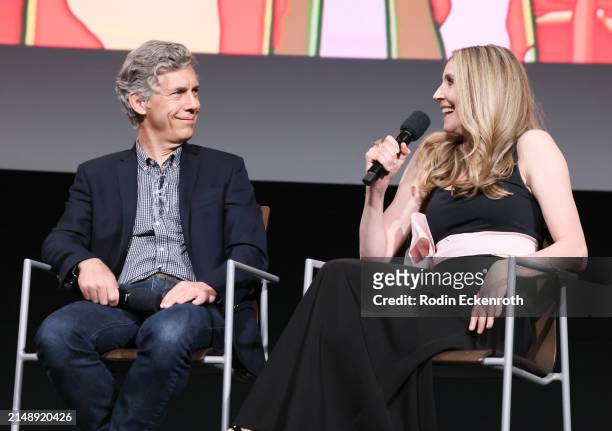 Chris Parnell and Sarah Chalke speak onstage at Adult Swim's 'Rick and Morty' FYC Event at Saban Media Center on April 16, 2024 in North Hollywood,...