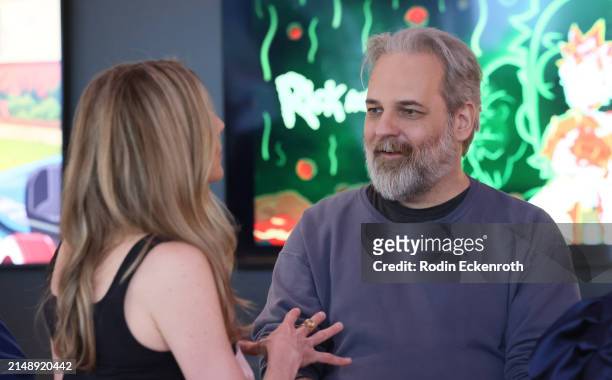 Sarah Chalke and Executive Producer Dan Harmon at Adult Swim's 'Rick and Morty' FYC Event at Saban Media Center on April 16, 2024 in North Hollywood,...