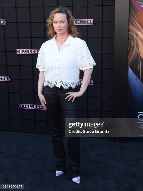 Thora Birch arrives at the Los Angeles Premiere Of Amazon MGM Studios "Challengers" at Westwood Village Theater on April 16, 2024 in Los Angeles,...