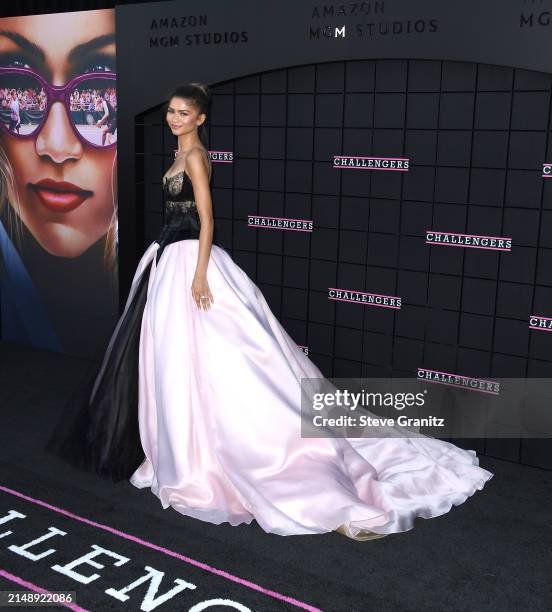 Zendaya arrives at the Los Angeles Premiere Of Amazon MGM Studios "Challengers" at Westwood Village Theater on April 16, 2024 in Los Angeles,...