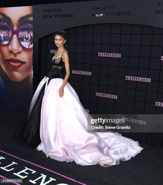 Zendaya arrives at the Los Angeles Premiere Of Amazon MGM Studios "Challengers" at Westwood Village Theater on April 16, 2024 in Los Angeles,...