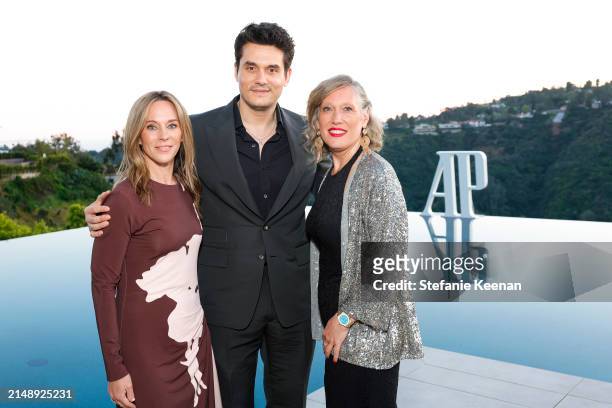 Ginny Wright, John Mayer and Olivia Crouan pose as Audemars Piguet hosts a special evening with John Mayer to Celebrate latest collaboration at a...