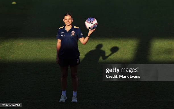Cassidy Davis of the Jets poses for a portrait during a Newcastle Jets A-League Women media opportunity at Maitland Sportsground on April 17, 2024 in...