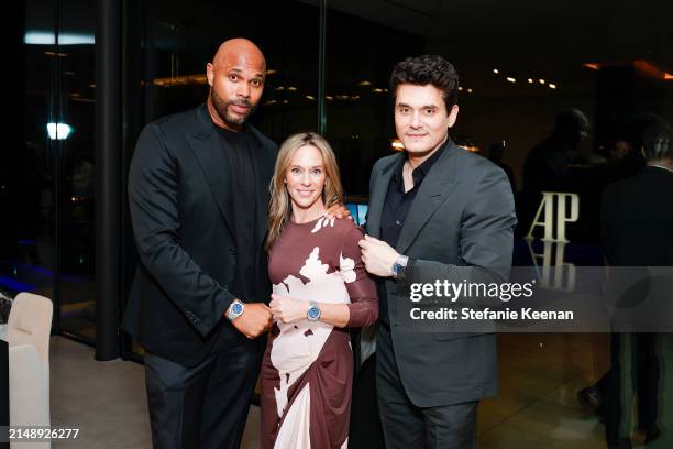 Julius de Boer, Ginny Wright and John Mayer pose as Audemars Piguet hosts a special evening with John Mayer to Celebrate latest collaboration at a...