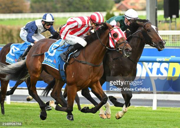 Blake Shinn riding Chihuly defeats Mark Zahra riding Aztec State in Race 7, the Stow Storage Solutions Handicap during Melbourne Racing at Caulfield...