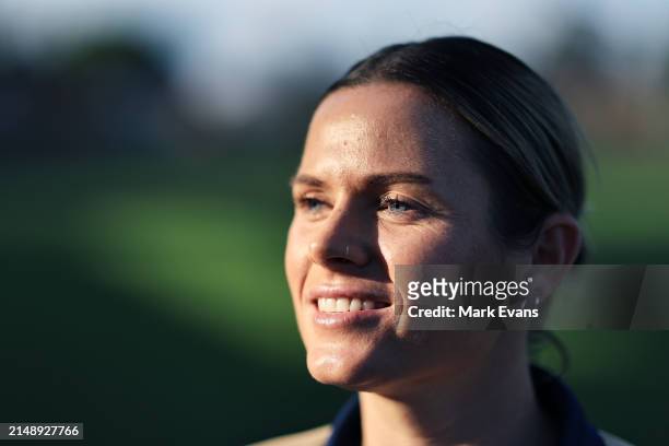 Jets Captain Cassidy Davis poses during a Newcastle Jets A-League Women media opportunity at Maitland Sportsground on April 17, 2024 in Newcastle,...