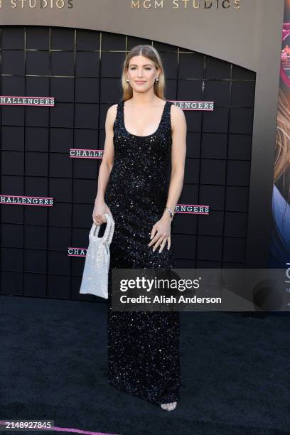 Eugenie Bouchard attends the Los Angeles premiere of Amazon MGM Studios "Challengers" at Westwood Village Theater on April 16, 2024 in Los Angeles,...