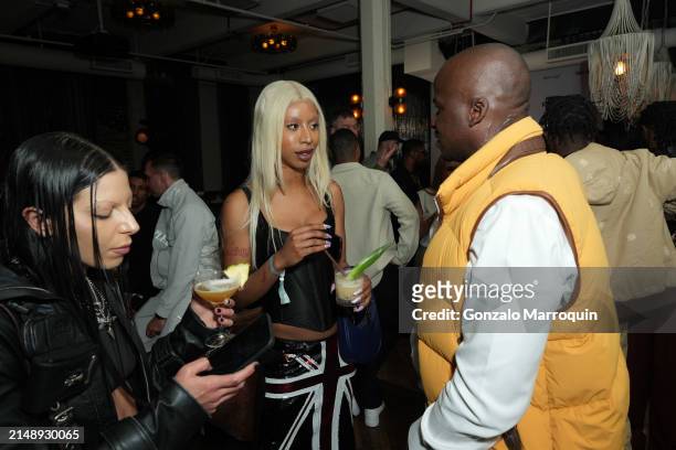 Peri Rosenzweig, Mowalola and Dwight Okechukwu during the Skepta and guests at Soho Warehouse, "Tribal Mark" Los Angeles Premiere, with Formula E and...