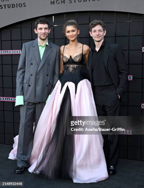 Josh O'Connor, Zendaya and Mike Faist attend the Los Angeles Premiere of Amazon MGM Studios "Challengers" at Westwood Village Theater on April 16,...