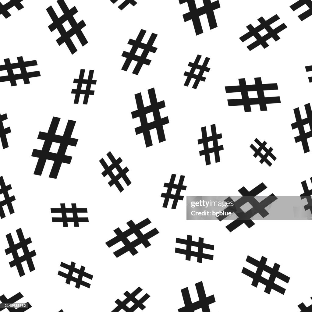 Hashtag. Seamless pattern. Icons on white background