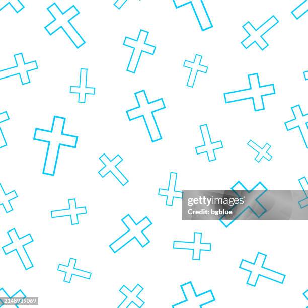 religion cross. seamless pattern. line icons on white background - church cross stock illustrations