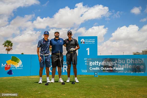 Players poses for a picture, Neyl Cherrat , Al Emadi , Rashid Aljassmy on the 1st tee prior to the Abu Dhabi Challenge at Al Ain Equestrian, Shooting...