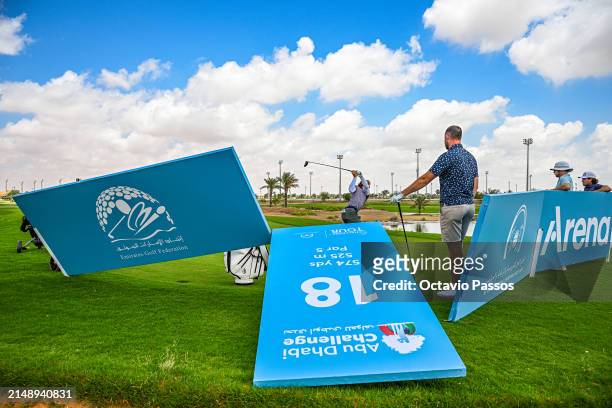 Geenral view of the 18th tee is pictured prior to the Abu Dhabi Challenge at Al Ain Equestrian, Shooting and Golf Club on April 17, 2024 in Abu...