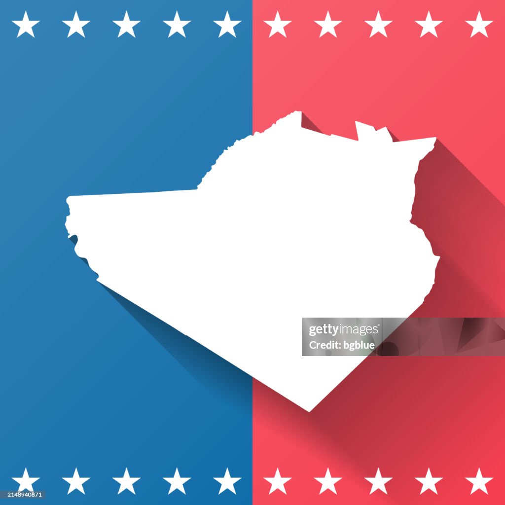 Orange County, New York. Map on blue and red background