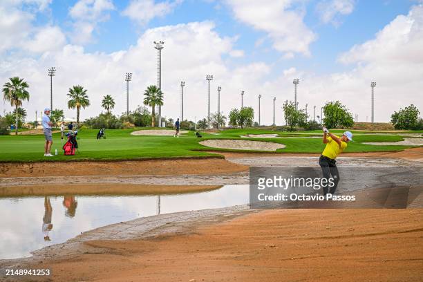 Alejandro Canizares of Spain plays a shot on the 12th hole prior to the Abu Dhabi Challenge at Al Ain Equestrian, Shooting and Golf Club on April 17,...
