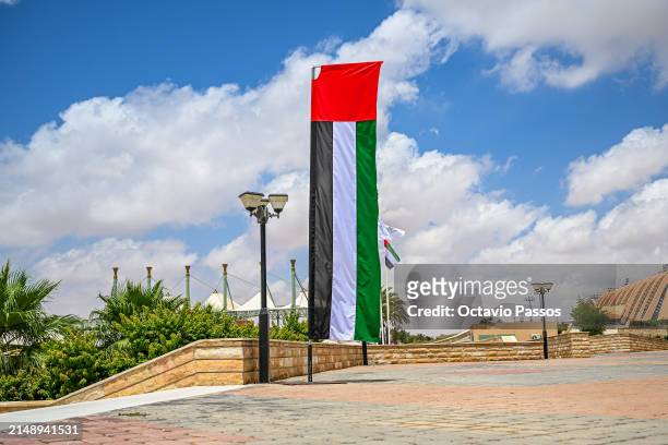 Flag is seen on the entrance of the Al Ain Equestrian, Shooting and Golf Club prior to the Abu Dhabi Challenge at Al Ain Equestrian, Shooting and...