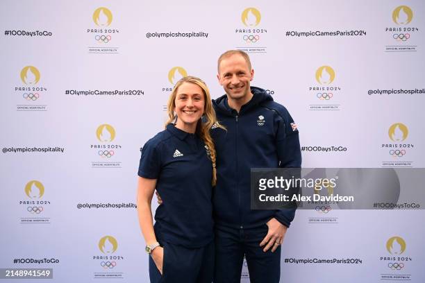 Dame Laura Kenny and Sir Jason Kenny, CBE attend the synchronized swimming event by On Location celebrating 100 days until the Paris 2024 Olympic...
