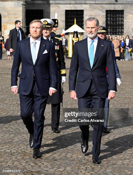 King Felipe VI of Spain with King Willem-Alexander of the Netherlands as they attend the Welcome Ceremony during day two of his visit to the...