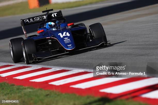Luke Browning of Great Britain and Hitech Pulse-Eight drives on track during day two of Formula 3 Testing at Circuit de Barcelona-Catalunya on April...