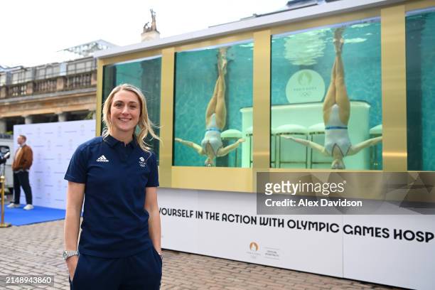 Dame Laura Kenny poses for a photograph as she attends the synchronized swimming event by On Location celebrating 100 days until the Paris 2024...
