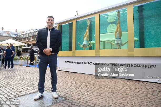 Swimmer, James Guy MBE attends the synchronized swimming event by On Location celebrating 100 days until the Paris 2024 Olympic Games on April 17,...