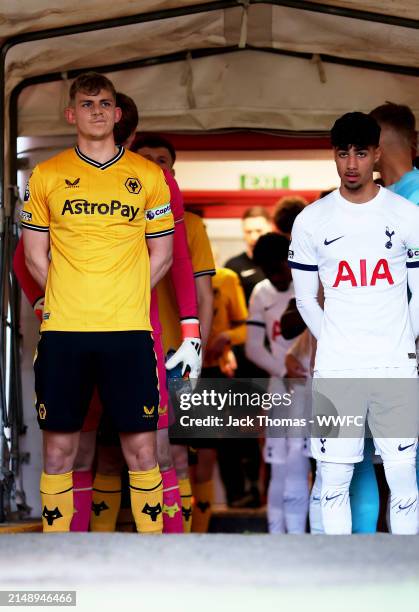 Alfie Pond of Wolverhampton Wanderers prepares to walk out ahead of the Premier League 2 match between Tottenham Hotspur and Wolverhampton Wanderers...