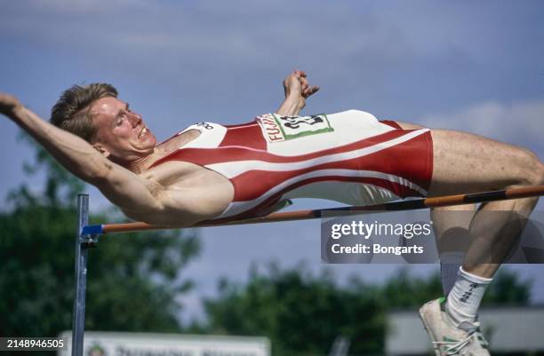 German athlete Frank Busemann clears the bar during the high jump event of the decathlon competition of the European Cup Combined Events athletics...