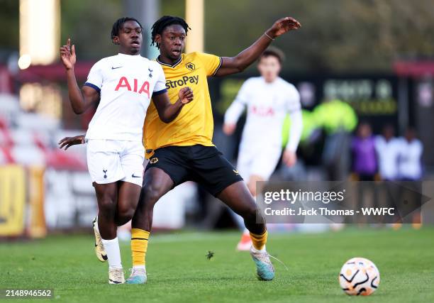 Temple Ojinnaka of Wolverhampton Wanderers battles for possession during the Premier League 2 match between Tottenham Hotspur and Wolverhampton...