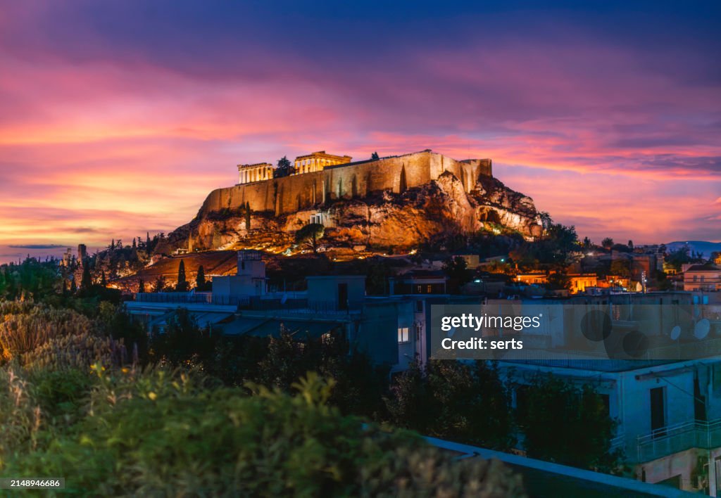 Athens Skyline: Acropolis and Parthenon Illuminated at Night