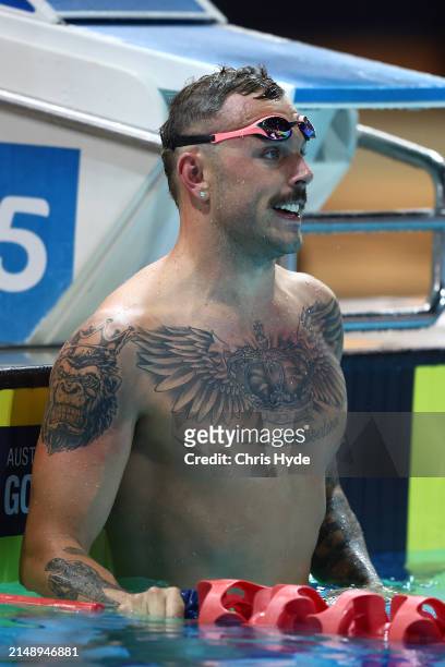 Kyle Chalmers celebrates winning the Men's Open 50m Butterfly Final during the 2024 Australian Open Swimming Championships at Gold Coast Aquatic...