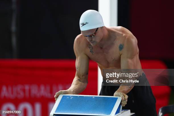 Cody Simpson ahead of the Men's Open 50m Butterfly Final during the 2024 Australian Open Swimming Championships at Gold Coast Aquatic Centre on April...