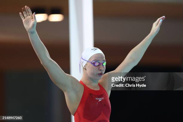 Mollie O'Callaghan looks on ahead of swimming in the Women’s Open 100m Freestyle Final during the 2024 Australian Open Swimming Championships at Gold...