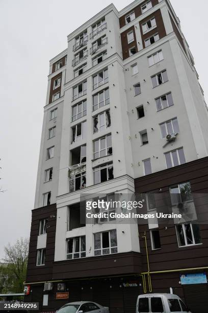 Residential building damaged as result of missile attack on April 17, 2024 in Chernihiv, Ukraine. Russian forces launched three missile strikes on...