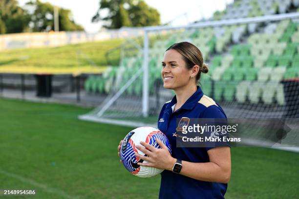 Cassidy Davis of the Jets looks on during a Newcastle Jets A-League Women media opportunity at Maitland Sportsground on April 17, 2024 in Newcastle,...