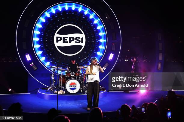 Flip performs during the Pepsi 'Pulse Collection' Fashion Showcase at Overseas Passenger Terminal on April 17, 2024 in Sydney, Australia.