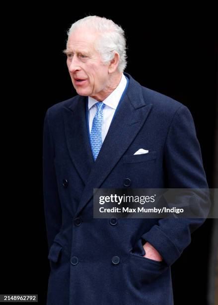 King Charles III attends the traditional Easter Sunday Mattins Service at St George's Chapel, Windsor Castle on March 31, 2024 in Windsor, England....