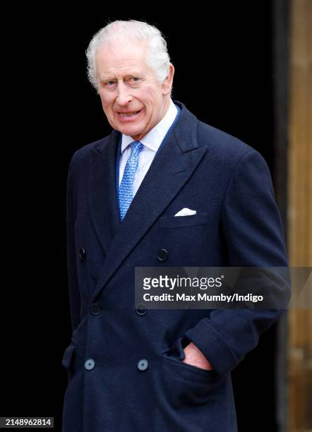King Charles III attends the traditional Easter Sunday Mattins Service at St George's Chapel, Windsor Castle on March 31, 2024 in Windsor, England....