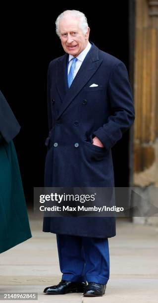 King Charles III attends the traditional Easter Sunday Mattins Service at St George's Chapel, Windsor Castle on March 31, 2024 in Windsor, England....