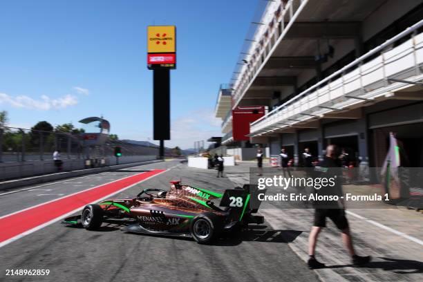 Joshua Dufek of Austria and PHM AIX Racing leaves the garage during day two of Formula 3 Testing at Circuit de Barcelona-Catalunya on April 17, 2024...