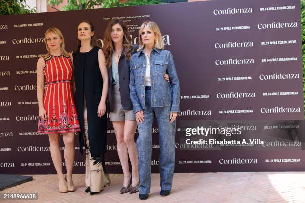 Elena Bouryka, Federica Rossellini, Vittoria Puccini and Isabella Ferrari attend the photocall for the movie "Confidenza" at Hotel De La Ville on...