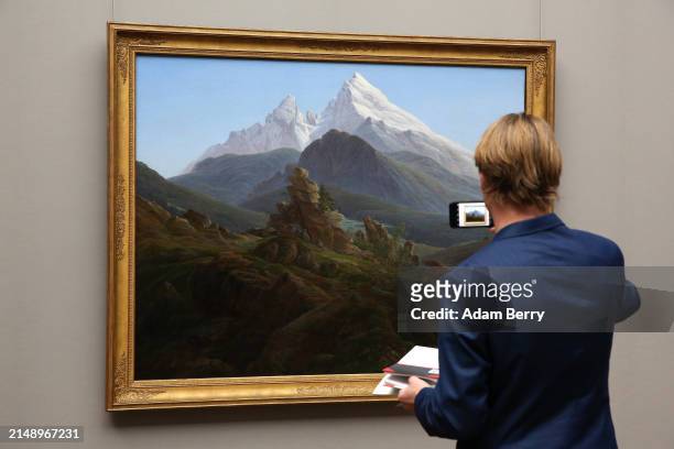 The painting "Der Watzmann" or "The Watzmann" is seen at the press preview of the exhibition "Caspar David Friedrich. Unendliche Landschaften." at...