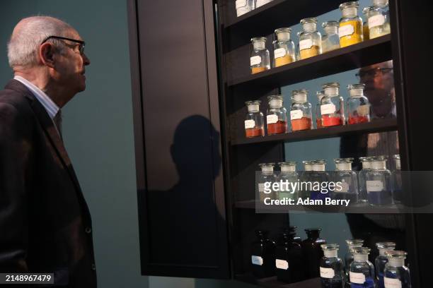 Oil painting pigments typical of the time of Caspar David Friedrich are seen on display at the press preview of the exhibition "Caspar David...